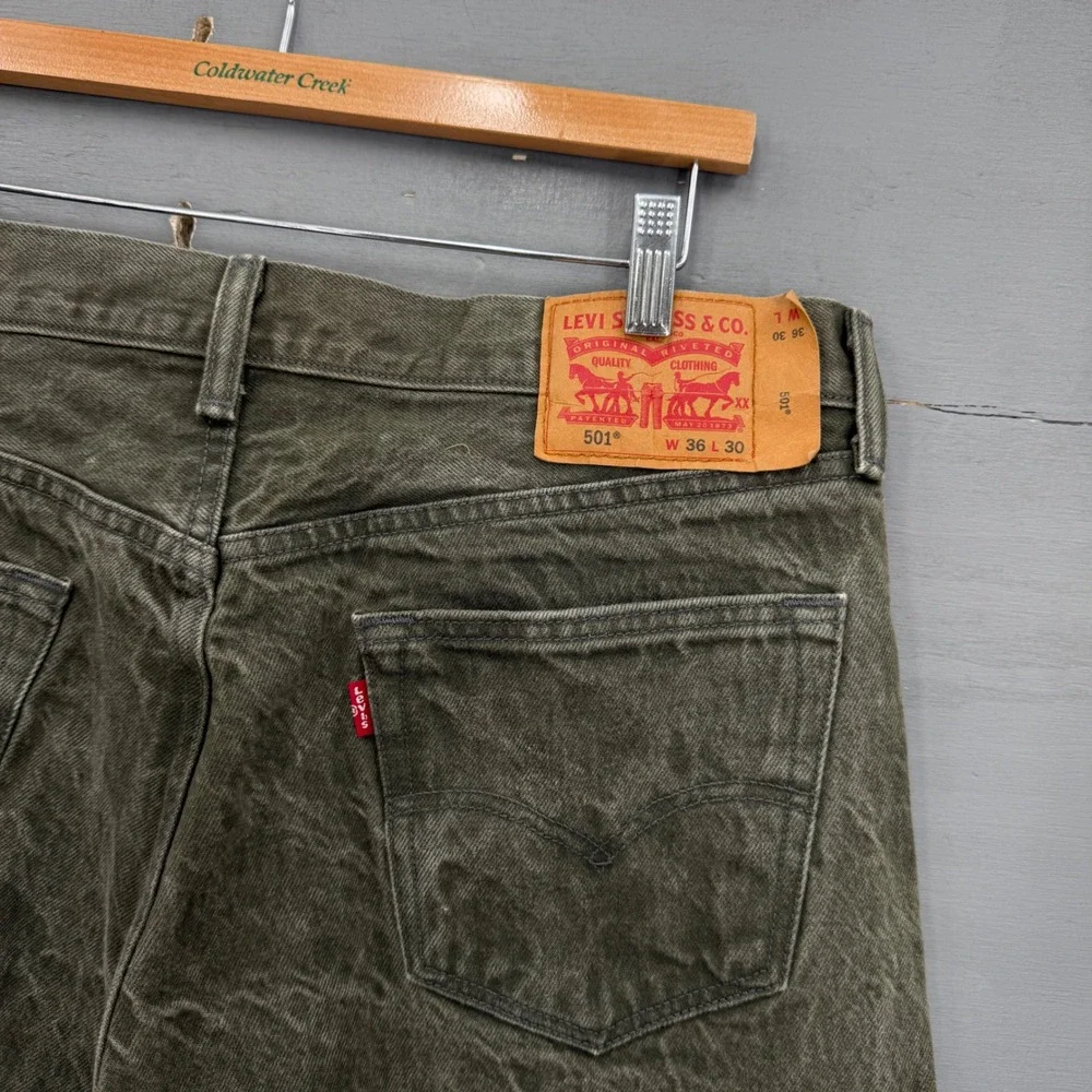 Levi's 501 XX Jeans Olive Green White Oak Cone Denim Straight Leg 36 x28